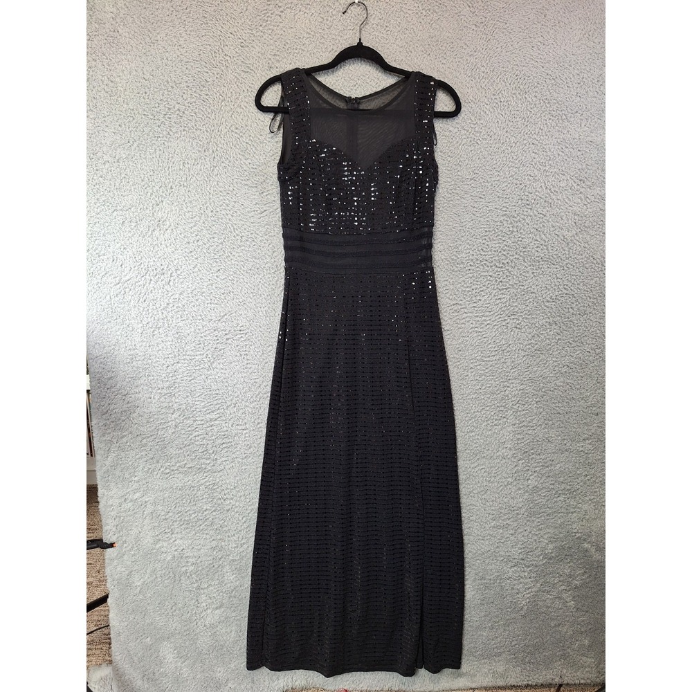 Alexa B Nites Sheath Dress Womens 6 Black Mesh Formal Evening Back Zip
